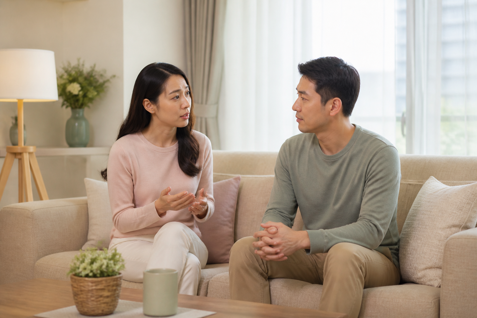 คู่รักพูดคุยเรื่องความกังวลและความปลอดภัย